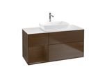 Villeroy und Boch Finion Waschtischunterschrank F821GNGN 120cm, Abdeckplatte white matt, Regale Walnut Veneer, Walnut veneer