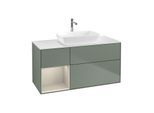 Villeroy und Boch Finion Waschtischunterschrank F821HHGM 120cm, Abdeckplatte white matt, Regale sand matt lacquer, Olive Matt Lacquer