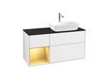 Villeroy und Boch Finion Waschtischunterschrank F802HFGF 120cm, Abdeckplatte black matt, Regale Gold matt lacquer, Glossy white lacquer
