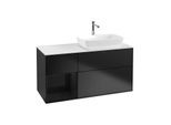 Villeroy und Boch Finion Waschtischunterschrank G801PHPD 120cm, Abdeckplatte white matt, Emotion, Regale Glossy black lacquer, Black matt lacquer