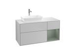 Villeroy und Boch Finion Waschtischunterschrank F811GMGJ 120cm, Abdeckplatte white matt, Regale Olive matt lacquer, Light grey matt