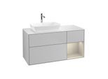 Villeroy und Boch Finion Waschtischunterschrank G811HHGJ 120cm, Abdeckplatte white matt, Emotion, Regale sand matt lacquer, Light grey matt