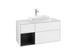Villeroy und Boch Finion Waschtischunterschrank F821PDGF 120cm, Abdeckplatte white matt, Regale Black matt lacquer, Glossy white lacquer