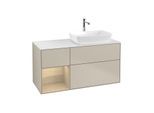 Villeroy und Boch Finion Waschtischunterschrank F801PCHH 120cm, Abdeckplatte white matt, Regale Oak Veneer, Sand Matt Lacquer