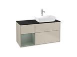 Villeroy und Boch Finion Waschtischunterschrank F802GMHH 120cm, Abdeckplatte black matt, Regale Olive matt lacquer, Sand Matt Lacquer