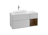 Villeroy und Boch Finion Waschtischunterschrank F811GNGJ 120cm, Abdeckplatte white matt, Regale Walnut Veneer, Light grey matt