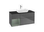 Villeroy und Boch Finion Waschtischunterschrank F822GMGK 120cm, Abdeckplatte black matt, Regale Olive matt lacquer, Anthracite matt