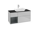 Villeroy und Boch Finion Waschtischunterschrank F822HGGJ 120cm, Abdeckplatte black matt, Regale Midnight matt lacquer, Light grey matt