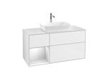 Villeroy und Boch Finion Waschtischunterschrank F821MTGF 120cm, Abdeckplatte white matt, Regale White matt lacquer, Glossy white lacquer