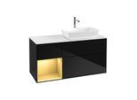 Villeroy und Boch Finion Waschtischunterschrank G801HFPH 120cm, Abdeckplatte white matt, Emotion, Regale Gold matt lacquer, Glossy Black Lacquer