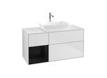 Villeroy und Boch Finion Waschtischunterschrank F821PHMT 120cm, Abdeckplatte white matt, Regale Glossy black lacquer, White matt lacquer