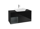 Villeroy und Boch Finion Waschtischunterschrank F822HGPH 120cm, Abdeckplatte black matt, Regale Midnight matt lacquer, Glossy Black Lacquer