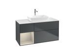 Villeroy und Boch Finion Waschtischunterschrank F821HHHG 120cm, Abdeckplatte white matt, Regale sand matt lacquer, Midnight Blue Matt Lacquer