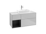 Villeroy und Boch Finion Waschtischunterschrank F821PDGJ 120cm, Abdeckplatte white matt, Regale Black matt lacquer, Light grey matt