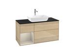 Villeroy und Boch Finion Waschtischunterschrank F822HHPC 120cm, Abdeckplatte black matt, Regale sand matt lacquer, Oak Veneer