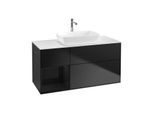 Villeroy und Boch Finion Waschtischunterschrank F821PHPD 120cm, Abdeckplatte white matt, Regale Glossy black lacquer, Black matt lacquer