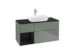 Villeroy und Boch Finion Waschtischunterschrank F822PHGM 120cm, Abdeckplatte black matt, Regale Glossy black lacquer, Olive Matt Lacquer
