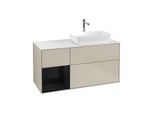 Villeroy und Boch Finion Waschtischunterschrank G801PHHH 120cm, Abdeckplatte white matt, Emotion, Regale Glossy black lacquer, Sand Matt Lacquer