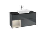 Villeroy und Boch Finion Waschtischunterschrank F822HHHG 120cm, Abdeckplatte black matt, Regale sand matt lacquer, Midnight Blue Matt Lacquer