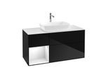 Villeroy und Boch Finion Waschtischunterschrank F821GFPH 120cm, Abdeckplatte white matt, Regale Glossy white lacquer, Glossy Black Lacquer