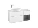 Villeroy und Boch Finion Waschtischunterschrank F931GKGF 120cm, Abdeckplatte white matt, Regale Anthracite matt lacquer, Glossy white lacquer