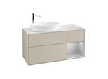 Villeroy und Boch Finion Waschtischunterschrank F931GJHH 120cm, Abdeckplatte white matt, Regale Light grey matt lacquer, Sand Matt Lacquer