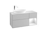 Villeroy und Boch Finion Waschtischunterschrank G931GFGJ 120cm, Abdeckplatte white matt, Emotion, Regale Glossy white lacquer, Light grey matt