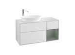 Villeroy und Boch Finion Waschtischunterschrank F931GMMT 120cm, Abdeckplatte white matt, Regale Olive matt lacquer, White matt lacquer