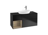Villeroy und Boch Finion Waschtischunterschrank F942PCPD 120cm, Abdeckplatte black matt, Regale Oak Veneer, Black matt lacquer