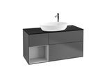 Villeroy und Boch Finion Waschtischunterschrank F942GJGK 120cm, Abdeckplatte black matt, Regale Light grey matt lacquer, Anthracite matt