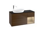Villeroy und Boch Finion Waschtischunterschrank G932PCGN 120cm, Abdeckplatte black matt, Emotion, Regale Oak Veneer, Walnut veneer