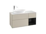 Villeroy und Boch Finion Waschtischunterschrank F931PHHH 120cm, Abdeckplatte white matt, Regale Glossy black lacquer, Sand Matt Lacquer