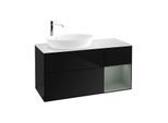 Villeroy und Boch Finion Waschtischunterschrank F931GMPH 120cm, Abdeckplatte white matt, Regale Olive matt lacquer, Glossy Black Lacquer
