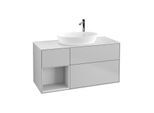 Villeroy und Boch Finion Waschtischunterschrank F941MTGJ 120cm, Abdeckplatte white matt, Regale White matt lacquer, Light grey matt