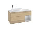 Villeroy und Boch Finion Waschtischunterschrank G931GJPC 120cm, Abdeckplatte white matt, Emotion, Regale Light grey matt lacquer, Oak Veneer