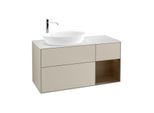 Villeroy und Boch Finion Waschtischunterschrank F931GNHH 120cm, Abdeckplatte white matt, Regale Walnut Veneer, Sand Matt Lacquer