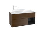 Villeroy und Boch Finion Waschtischunterschrank F931PHGN 120cm, Abdeckplatte white matt, Regale Glossy black lacquer, Walnut veneer