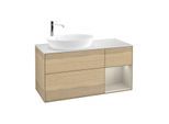 Villeroy und Boch Finion Waschtischunterschrank G931HHPC 120cm, Abdeckplatte white matt, Emotion, Regale sand matt lacquer, Oak Veneer