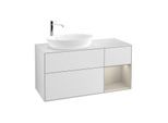 Villeroy und Boch Finion Waschtischunterschrank F931HHMT 120cm, Abdeckplatte white matt, Regale sand matt lacquer, White matt lacquer