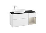 Villeroy und Boch Finion Waschtischunterschrank G932HHGF 120cm, Abdeckplatte black matt, Emotion, Regale sand matt lacquer, Glossy white lacquer
