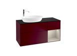 Villeroy und Boch Finion Waschtischunterschrank F932HHHB 120cm, Abdeckplatte black matt, Regale sand matt lacquer, Peony Matt