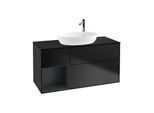 Villeroy und Boch Finion Waschtischunterschrank F942HGPD 120cm, Abdeckplatte black matt, Regale Midnight matt lacquer, Black matt lacquer