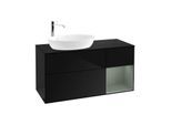 Villeroy und Boch Finion Waschtischunterschrank G932GMPH 120cm, Abdeckplatte black matt, Emotion, Regale Olive matt lacquer, Glossy Black Lacquer