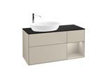 Villeroy und Boch Finion Waschtischunterschrank G932HHHH 120cm, Abdeckplatte black matt, Emotion, Regale sand matt lacquer, Sand Matt Lacquer