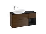 Villeroy und Boch Finion Waschtischunterschrank G932PHGN 120cm, Abdeckplatte black matt, Emotion, Regale Glossy black lacquer, Walnut veneer