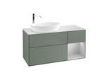 Villeroy und Boch Finion Waschtischunterschrank F931GJGM 120cm, Abdeckplatte white matt, Regale Light grey matt lacquer, Olive Matt Lacquer
