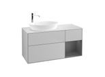 Villeroy und Boch Finion Waschtischunterschrank F931GKGJ 120cm, Abdeckplatte white matt, Regale Anthracite matt lacquer, Light grey matt