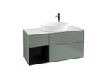 Villeroy und Boch Finion Waschtischunterschrank F941PHGM 120cm, Abdeckplatte white matt, Regale Glossy black lacquer, Olive Matt Lacquer