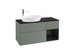 Villeroy und Boch Finion Waschtischunterschrank G932PHGM 120cm, Abdeckplatte black matt, Emotion, Regale Glossy black lacquer, Olive Matt Lacquer