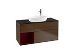 Villeroy und Boch Finion Waschtischunterschrank F942HBGN 120cm, Abdeckplatte black matt, Regale Peony matt lacquer, Walnut veneer